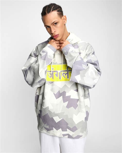 Buy Men's White Camo Oversized Hoodie Online at Bewakoof