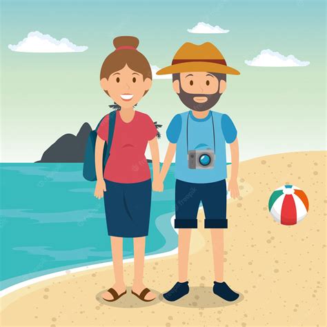 Free Vector | Couple in the beach characters