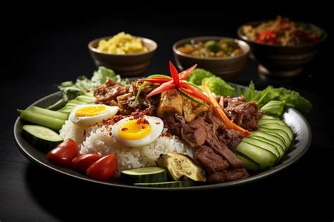 Premium AI Image | Spicy and flavorful nasi padang with beef background