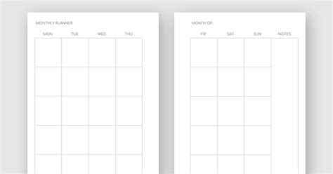 Printable Minimalist Monthly Planner - Month on Two Pages