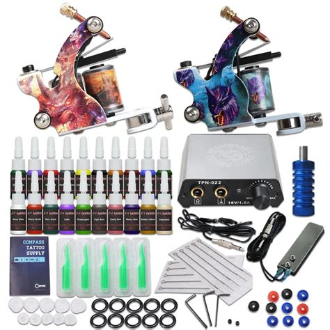 Complete Beginner Tattoo Kit 20 Color Inks Mini Tattoo Power Supply Cheap Tattoo Kit Set Grips ...