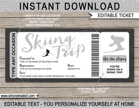 Printable Ski Trip Gift Voucher Template | Editable Skiing Gift Ticket