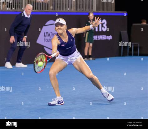 Glasgow, Scotland 8th November 2022. Elena Rybakina of Kazakhstan plays Harriet Dart of Great ...