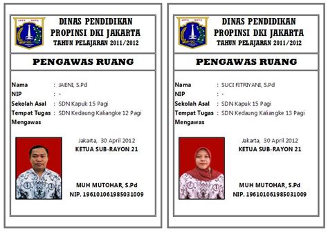 Contoh Id Card Pengawas Ujian Sekolah In English - IMAGESEE