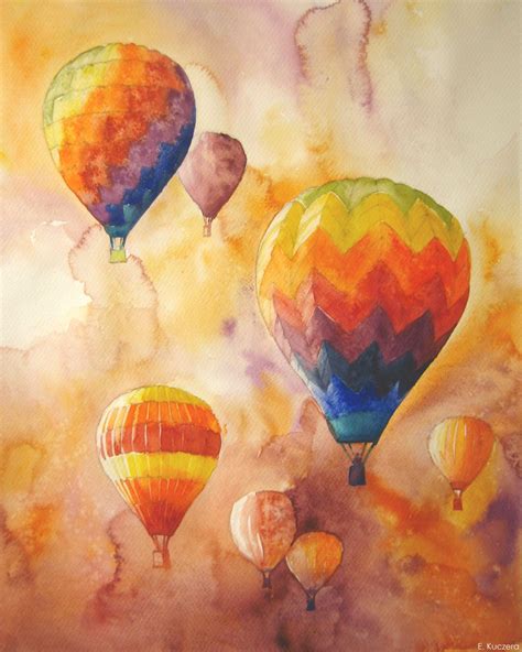 Watercolor~ Hot air Balloons ~ By Ewelina Kuczera | Hot air balloon ...