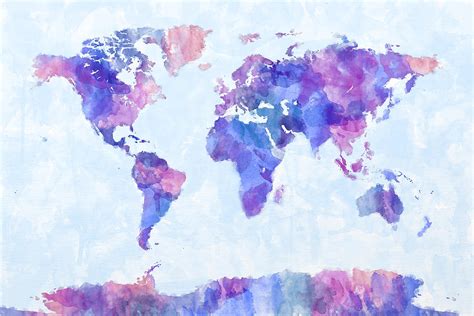 Map of the World Map Watercolor Painting Digital Art by Michael Tompsett - Fine Art America