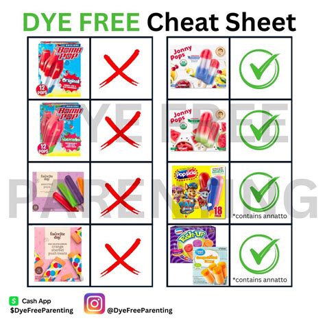 Dye Free Cheat Sheet Frozen Treats | Dye free foods, Dye free, Dye free snacks