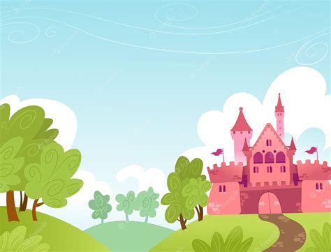 Premium Vector | Horizontal illustration of a fantasy pink castle