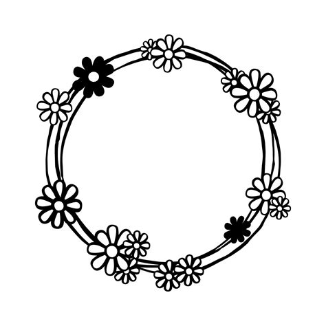 Black simple line Daisy Flowers with three circle. Vector illustration ...