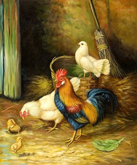 Rooster, Hen and Chicks | Rooster art, Chicken painting, Rooster