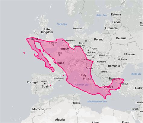 The actual size of Mexico over Europe : europe