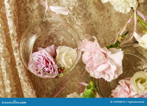 Wedding Decorations: Glass Sphere with Flowers Inside and Garland of Carnations Stock Photo ...