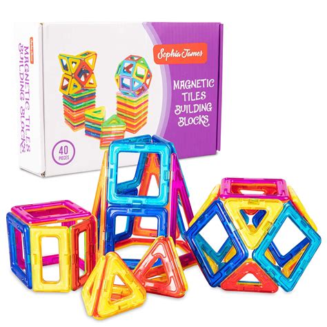 Magnetic Tiles Building Blocks 5 Shapes, 40 Pc Magnet Tiles Set ...