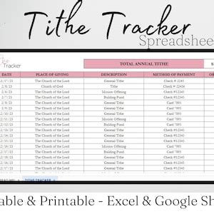 Tithe Tracker Excel Spreadsheet, Tithes and Offerings Tracking, Church Donations, Contribution ...