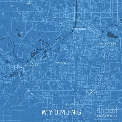 Wyoming MI City Vector Road Map Blue Text Digital Art by Frank Ramspott - Fine Art America