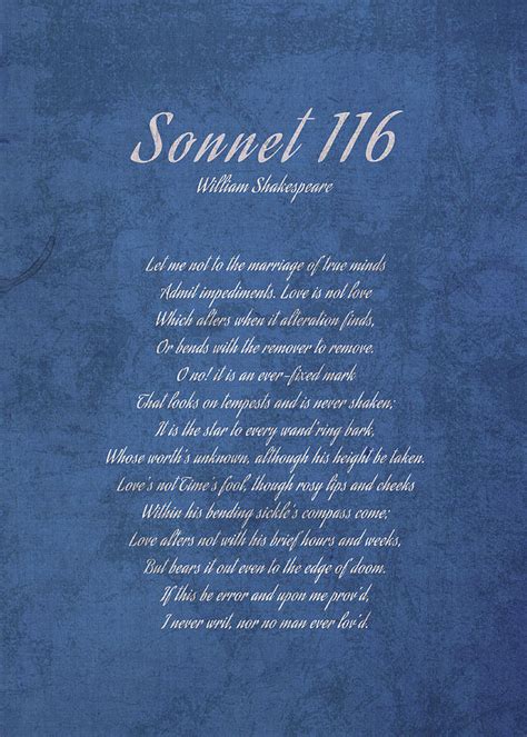 Sonnet 116 William Shakespeare Inspiration Poem Quote on Vintage Blue ...