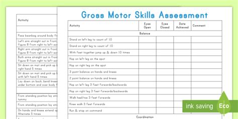 Gross Motor Skills Assessment (teacher made)