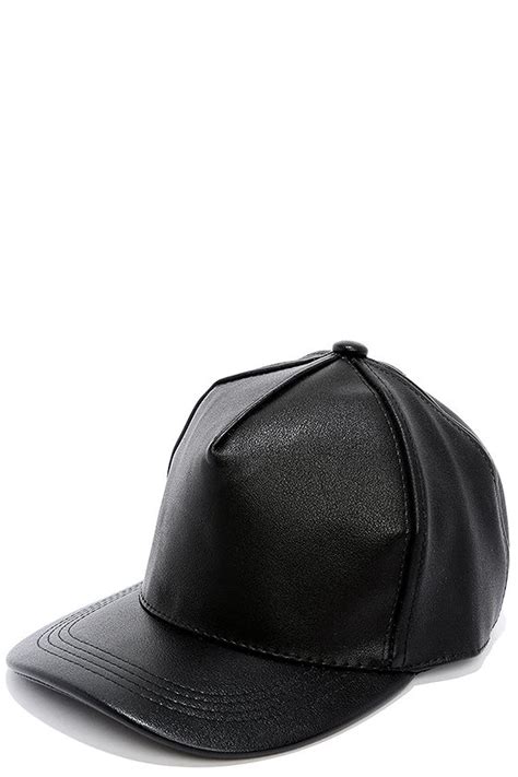 Chic Black Baseball Cap - Vegan Leather Baseball Cap - Baseball Hat ...