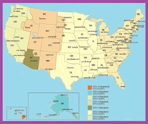 The United States Time Zone Map | Large Printable Colorful, Details ...