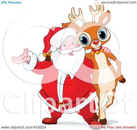 Royalty-Free (RF) Clipart Illustration Of Santa And Rudolph Standing Together by Pushkin #433524