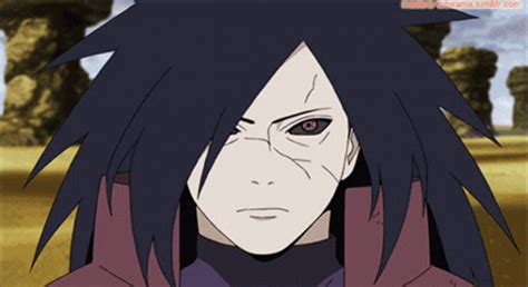 an anime character with long black hair and red eyes, staring at the camera in front of