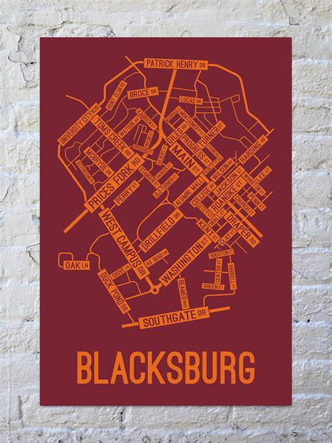 Blacksburg, Virginia Street Map Print | School Street Posters