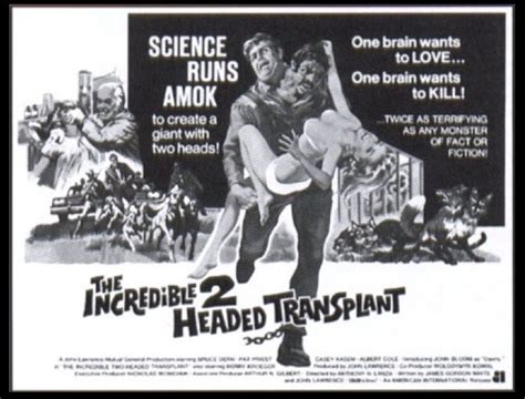 THE INCREDIBLE TWO-HEADED TRANSPLANT released April 14, 1971 Starring ...