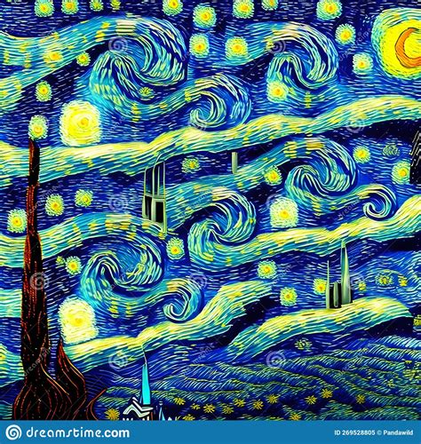 Starry Night in Vincent Van Gogh Style, Generative AI Illustration Stock Illustration ...