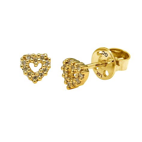 Genuine Diamond Heart Baby Earrings & Infant Earrings in 14K Yellow Gold - High End Baby ...