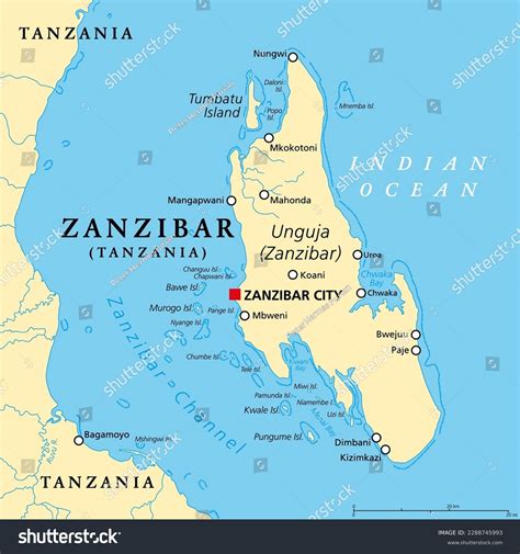 Zanzibar Island Unguja Tanzania Political Map Stock Vector (Royalty ...