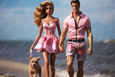 Premium AI Image | Barbie Doll and Ken are walking on the beach by the sea