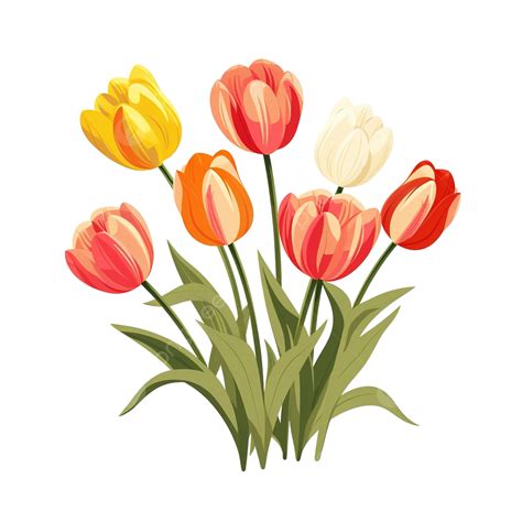 Elegant Tulip Blooms Flat Color Art Ai Generated, Tulip, Flower, Leaf PNG Transparent Image and ...