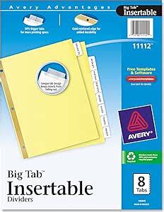 Amazon.com : Avery 11112 Big Tab Insertable Dividers, 8-1/2-Inch X 11-Inch, Clear Tabs, 8 Tabs ...