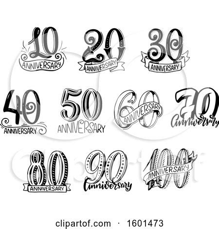 Clipart of Black and White Anniversary Designs - Royalty Free Vector Illustration by Vector ...