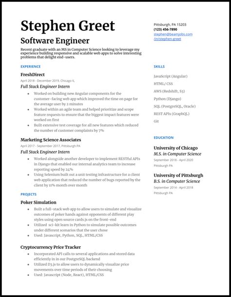 4 Computer Science (CS) Resume Examples for 2021