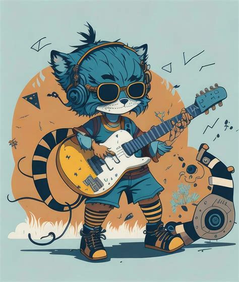 Hipster cat playing the electric guitar. Vector illustration. Vintage style. 27480670 Stock ...