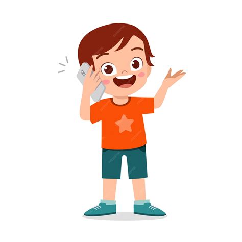 Premium Vector | Happy cute little kid boy use phone