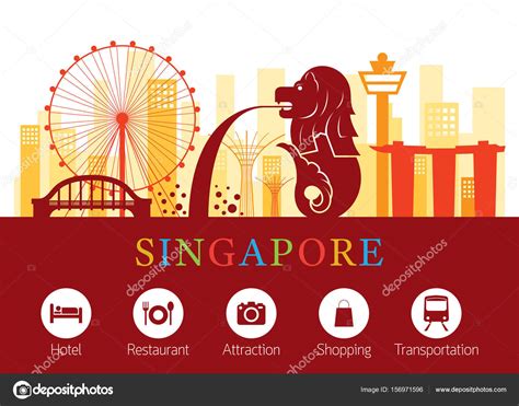 Singapore Landmarks Skyline with Accommodation Icons Stock Vector Image ...