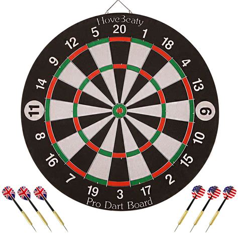 HoveBeaty Dart Board, Dart Game Set with 6 Metal Darts and Double-Sided ...