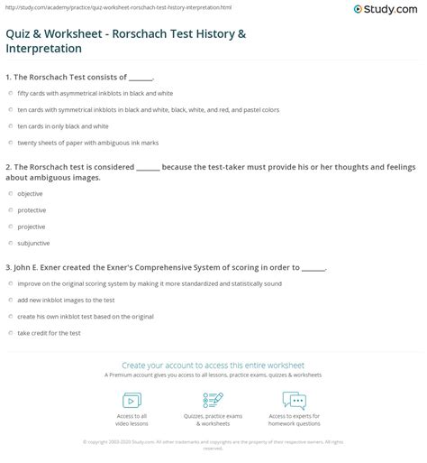 Quiz & Worksheet - Rorschach Test History & Interpretation | Study.com