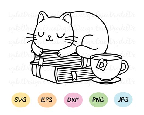 Cat on Books SVG Cute Cat Book Reader Cutting File Funny Cats - Etsy ...