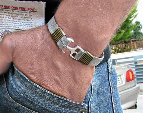 Anchor Mens Bracelet Mens Leather Bracelet Cuff Customized on - Etsy