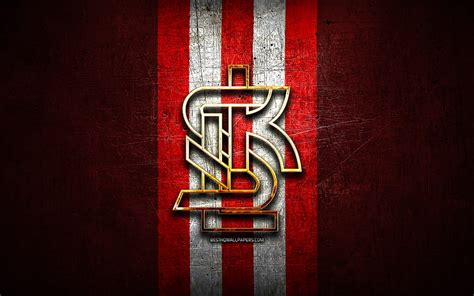 LKS Lodz FC, golden logo, Ekstraklasa, red metal background, football, LKS Lodz, HD wallpaper ...