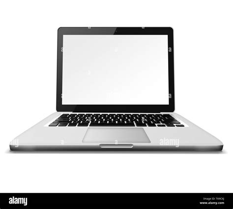 Laptop with blank white screen Stock Photo - Alamy