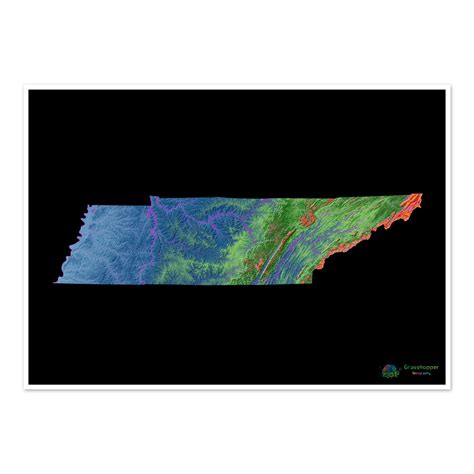 Tennessee - Elevation map, black - Fine Art Print – Grasshopper Geography