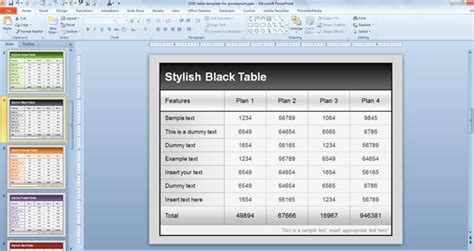 Free Table Templates for PowerPoint