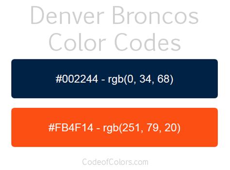 Denver Broncos Team Color Codes | Denver broncos colors, Nfl team ...