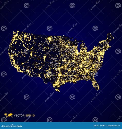 Usa map night stock vector. Illustration of relief, light - 36127087