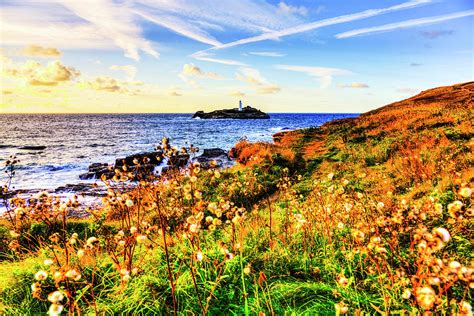 Godrevy Lighthouse Sunset Cornwall Photograph by Paul Thompson - Pixels