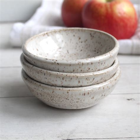 Three Small Stoneware Bowls in Speckled Shiny Creamy White - Etsy